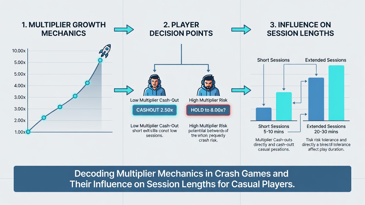 Grafiek die sessieduur vergelijkt bij verschillende multiplier cash-out niveaus voor casual spelers
