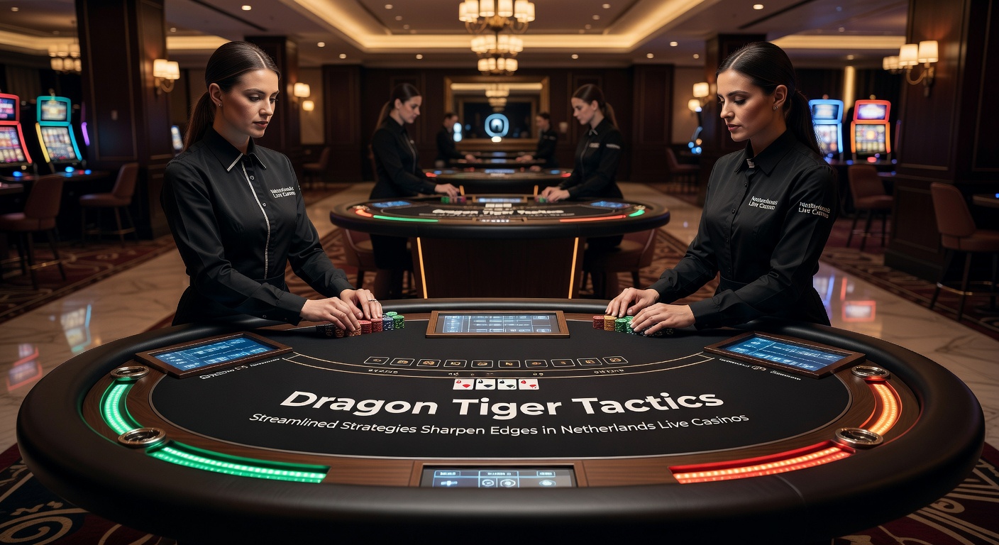 Live Dragon Tiger tafel in een Nederlands casino met kaarten en chips in actie
