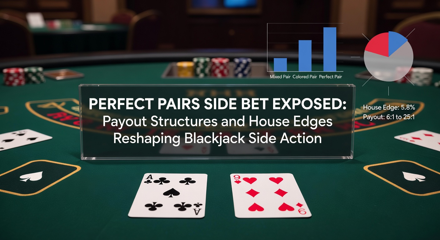 Blackjack tafel met Perfect Pairs side bet activatie, kaarten tonen een perfect paar voor hoge uitbetaling