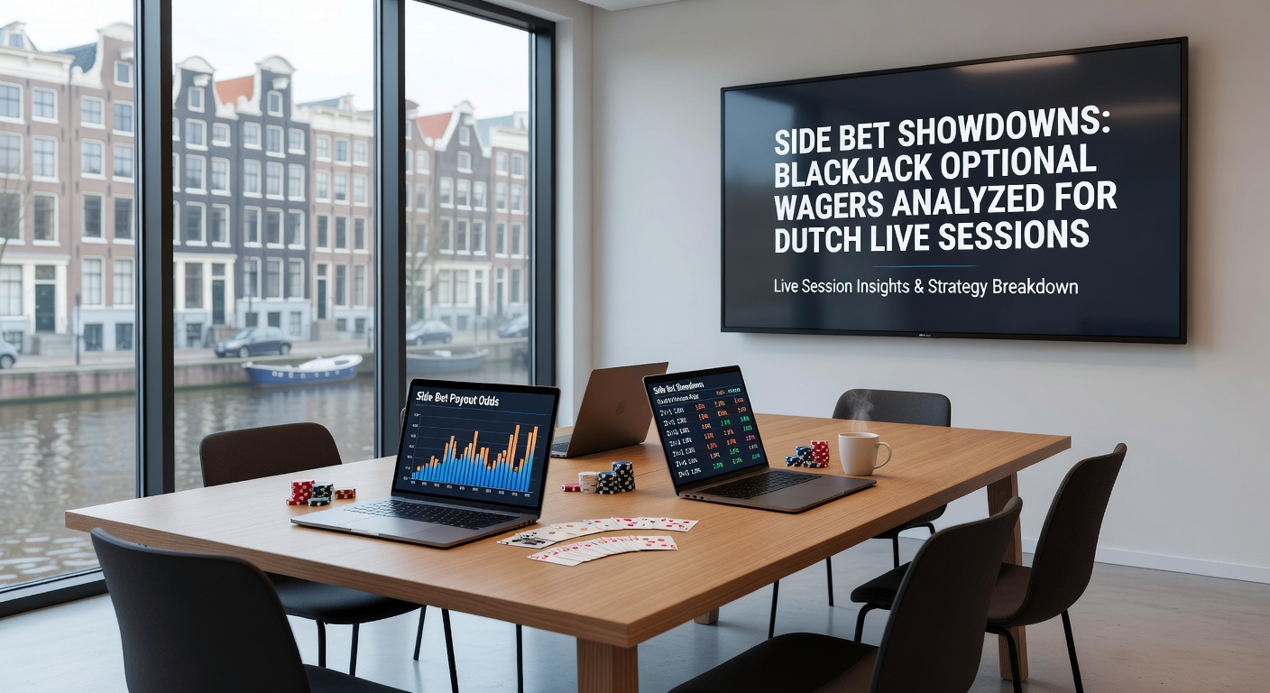 Live blackjack tafel met side bet opties zichtbaar op scherm tijdens Nederlandse sessie