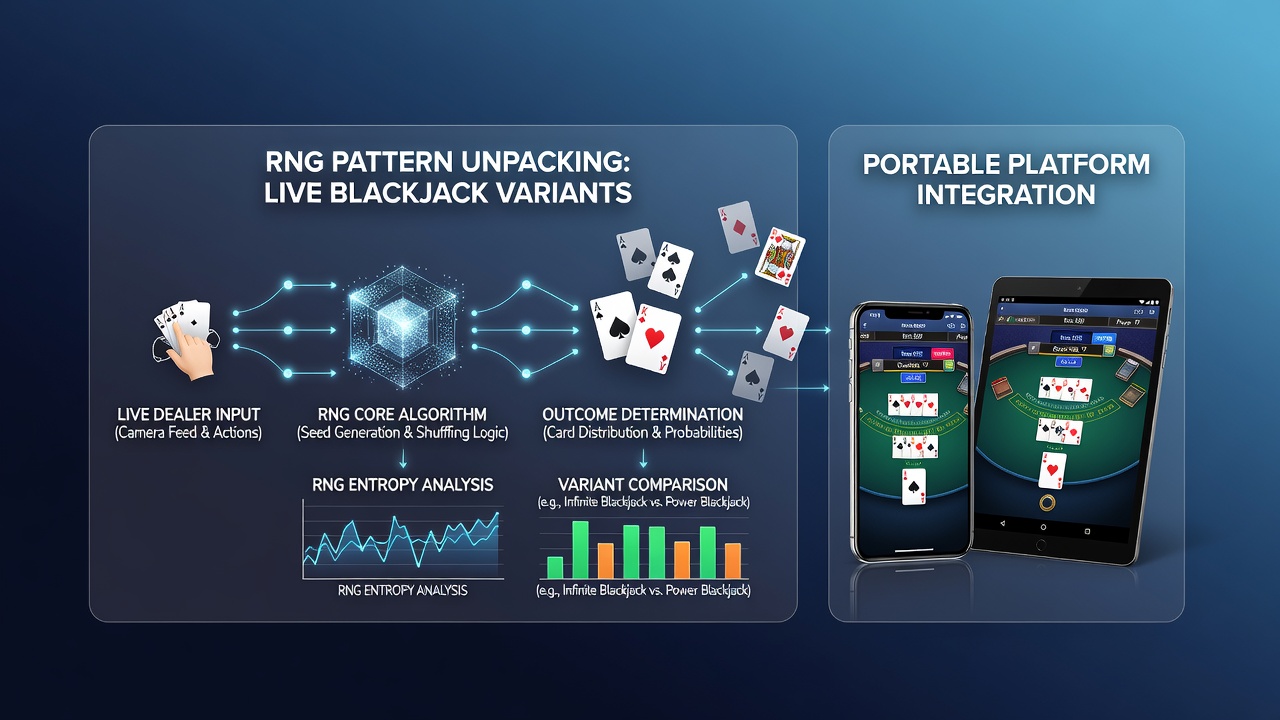 Mobiele blackjack interface met RNG-visualisatie